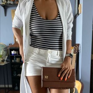 Dark blue white stripped duster.